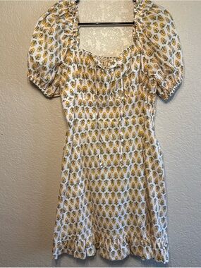 White and Yellow Floral Puff-Sleeve Sundress